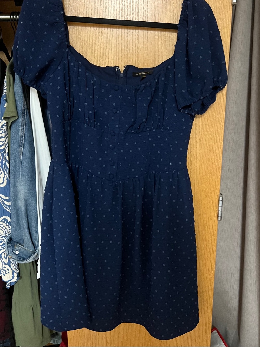 City Triangles Navy Puff-Sleeve Square-Neck Mini Dress